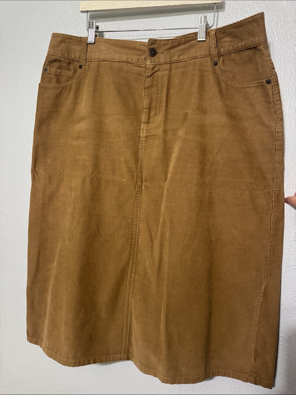 Eddie Bauer Size 18 Corduroy Pencil Midi Skirt Tan Camel Brown Ribbed Cotton 90s
